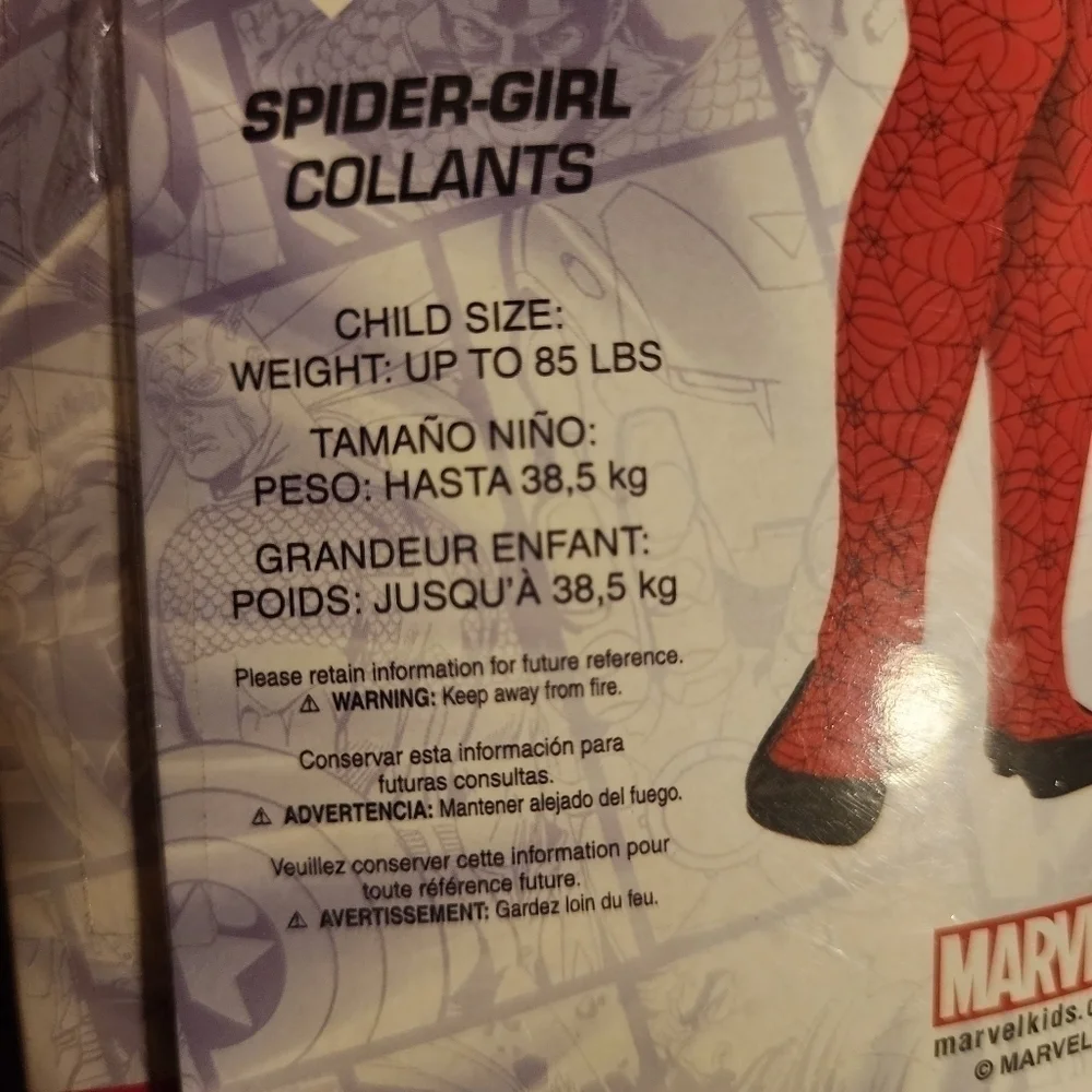 NWT Marvel Spider-Girl Tights Girl's M-L Red Spiderweb Halloween Costume Cosplay
